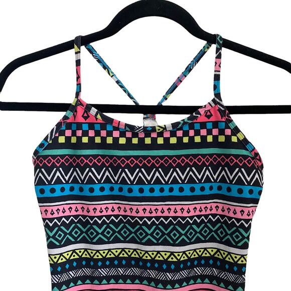 Ivivva Girls Size 12 Tank Top Racerback Y Strap Logo Aztec Printed Black Shelf - Picture 5 of 9